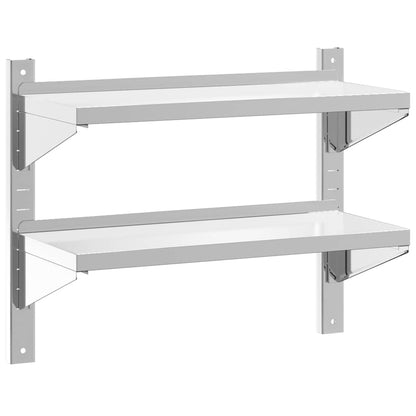 Mensola Muro 2 Ripiani 75x30x60cm Argento Acciaio Inossidabile | homemem39