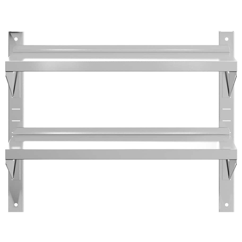 Mensola Muro 2 Ripiani 75x30x60cm Argento Acciaio Inossidabile | homemem39