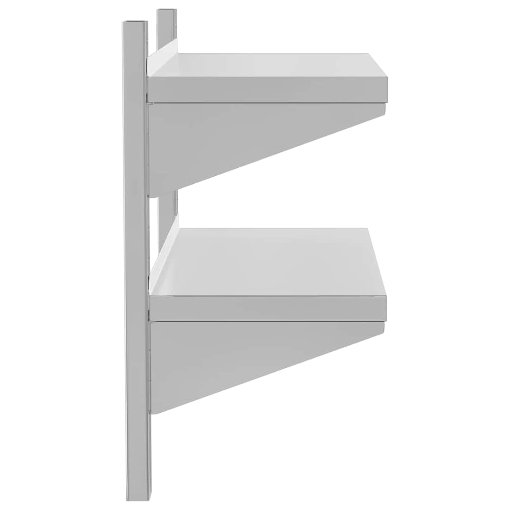 Mensola Muro 2 Ripiani 75x30x60cm Argento Acciaio Inossidabile | homemem39