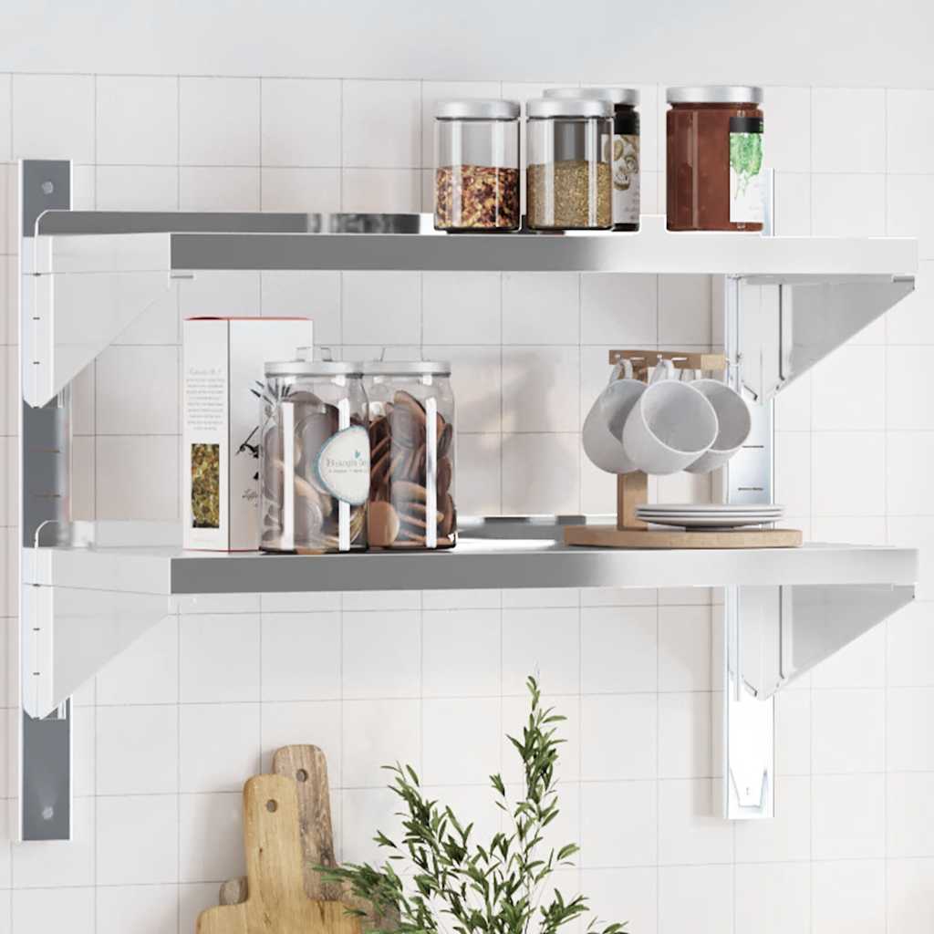 Mensola Muro 2 Ripiani 75x30x60cm Argento Acciaio Inossidabile | homemem39
