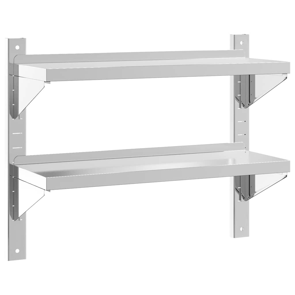 Mensola a Muro 2 Ripiani 75x23,5x60cm Argento in Acciaio Inox