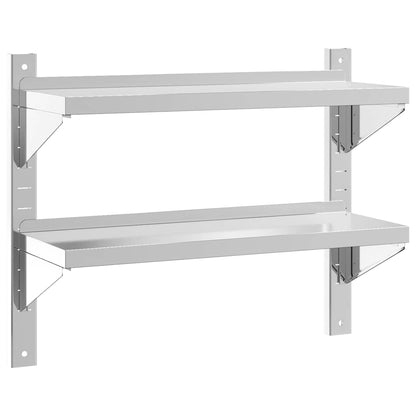 Mensola a Muro 2 Ripiani 75x23,5x60cm Argento in Acciaio Inox