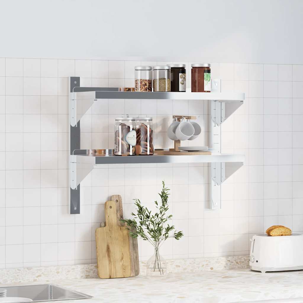 Mensola a Muro 2 Ripiani 75x23,5x60cm Argento in Acciaio Inox