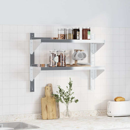 Mensola a Muro 2 Ripiani 75x23,5x60cm Argento in Acciaio Inox