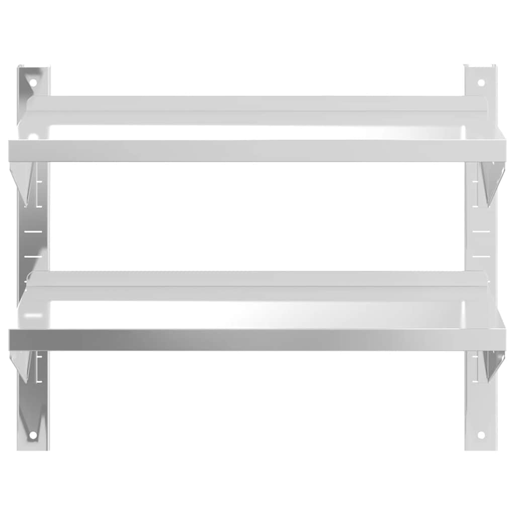 Mensola a Muro 2 Ripiani 75x23,5x60cm Argento in Acciaio Inox | homemem39