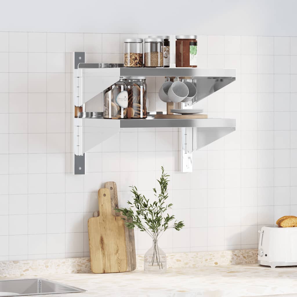 Mensola Muro 2 Ripiani 50x40x48 cm Argento Acciaio Inossidabile | homemem39