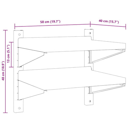 Mensola Muro 2 Ripiani 50x40x48 cm Argento Acciaio Inossidabile | homemem39