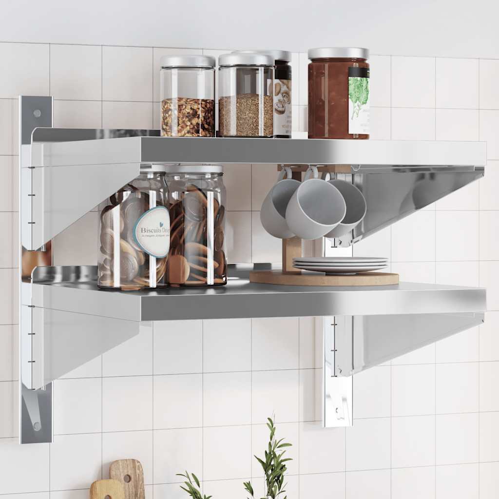 Mensola Muro 2 Ripiani 50x40x48 cm Argento Acciaio Inossidabile | homemem39