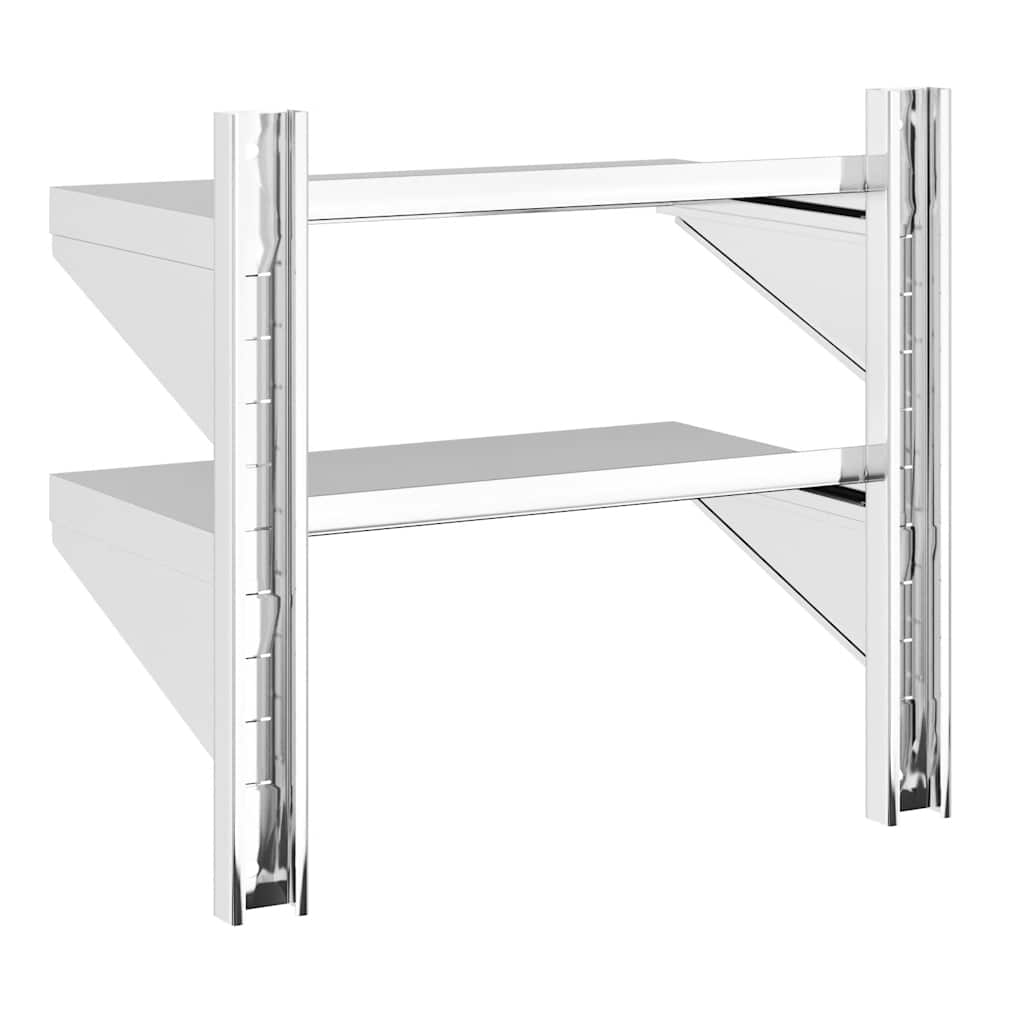 Mensola Muro 2 Ripiani 50x30x48 cm Argento Acciaio Inossidabile | homemem39