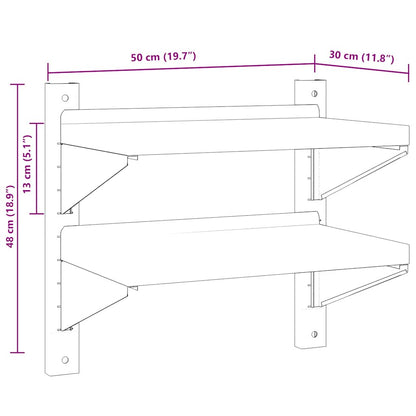 Mensola Muro 2 Ripiani 50x30x48 cm Argento Acciaio Inossidabile | homemem39