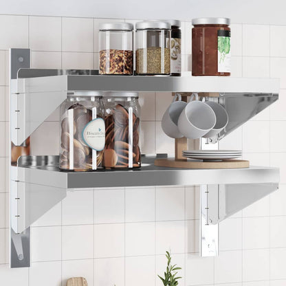 Mensola Muro 2 Ripiani 50x30x48 cm Argento Acciaio Inossidabile | homemem39