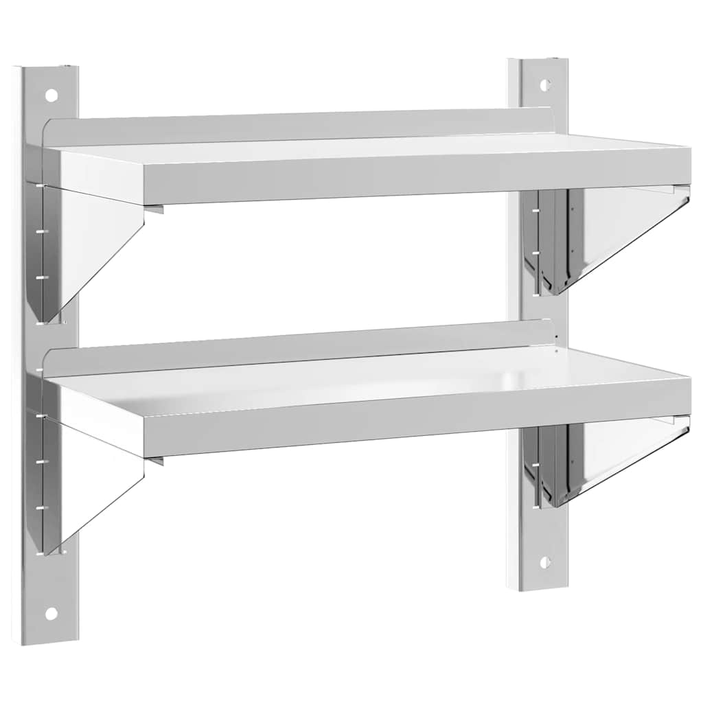 Mensola a Muro 2 Ripiani 50x23,5x48cm Argento in Acciaio Inox
