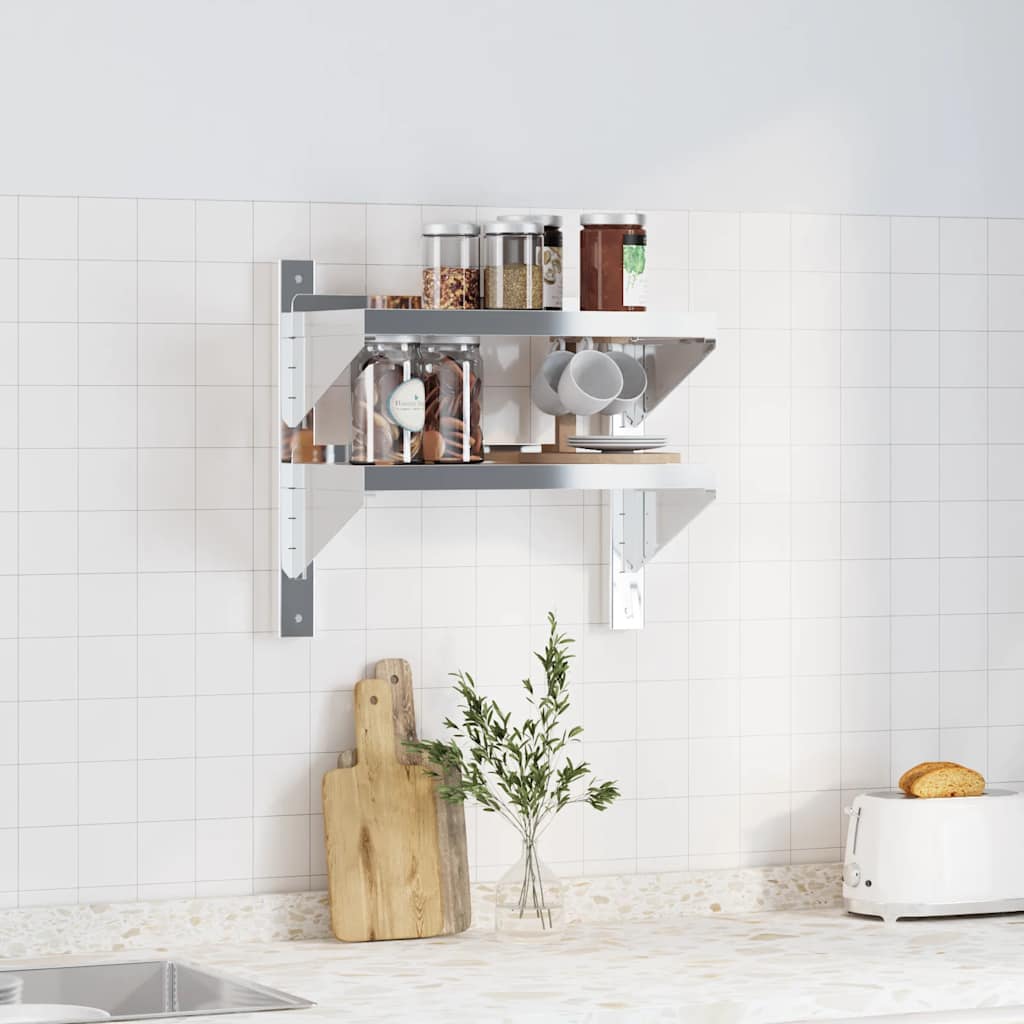 Mensola a Muro 2 Ripiani 50x23,5x48cm Argento in Acciaio Inox