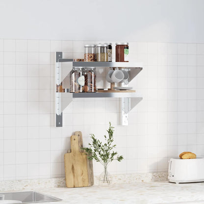 Mensola a Muro 2 Ripiani 50x23,5x48cm Argento in Acciaio Inox