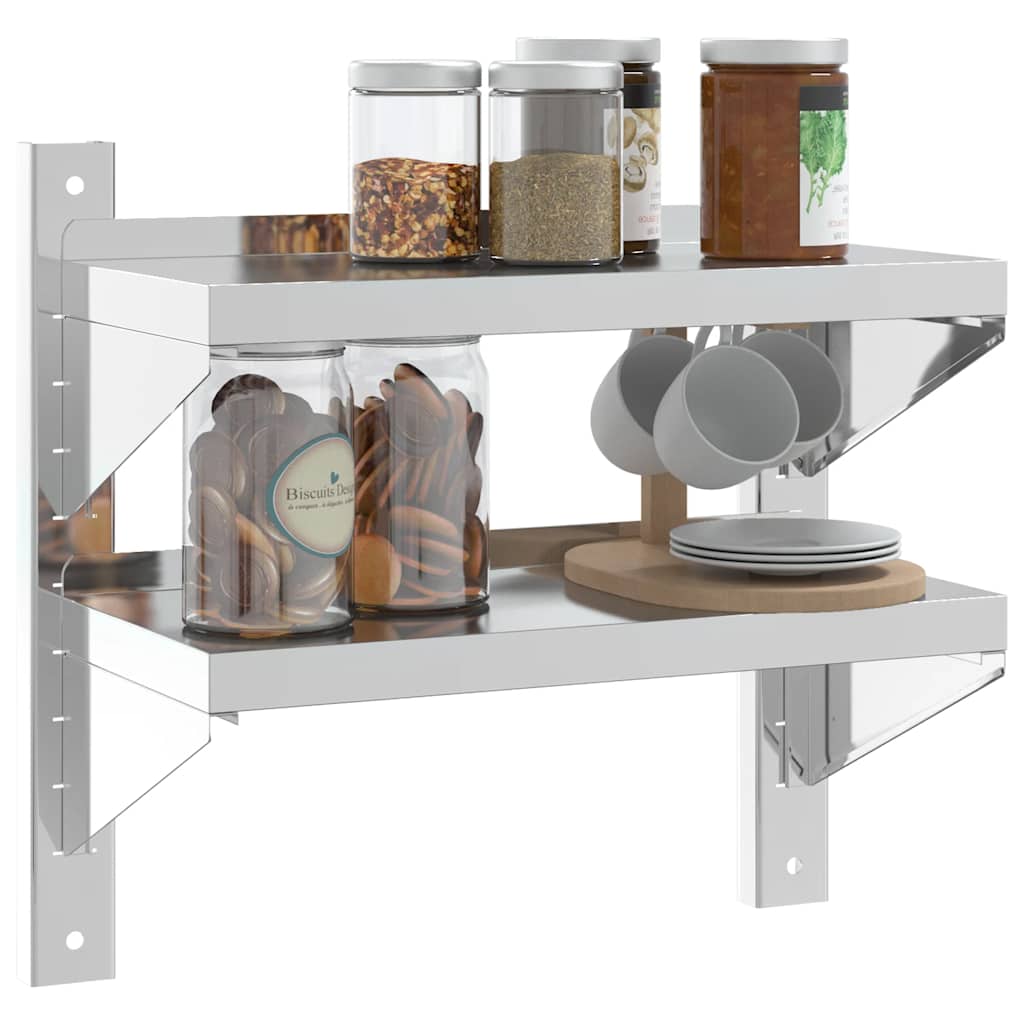 Mensola a Muro 2 Ripiani 50x23,5x48cm Argento in Acciaio Inox