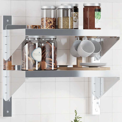 Mensola a Muro 2 Ripiani 50x23,5x48cm Argento in Acciaio Inox
