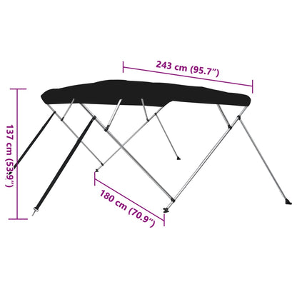 Bimini di Prua con Tendalino 4 Archi Nero 243x180x137 cm | homemem39