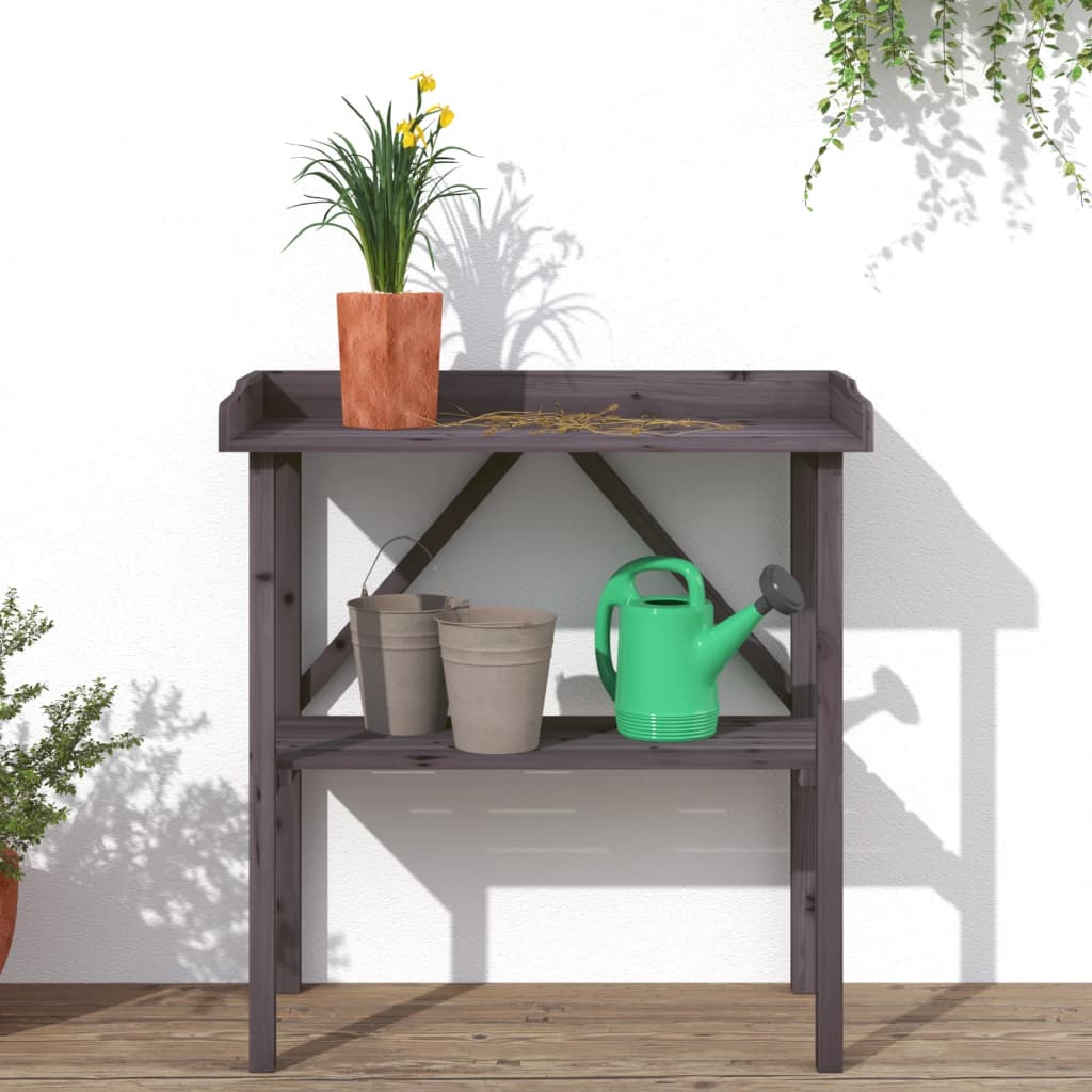 Tavolo Piante Ripiano Grigio 78x38x,82,5cm Legno Massello Abete | homemem39