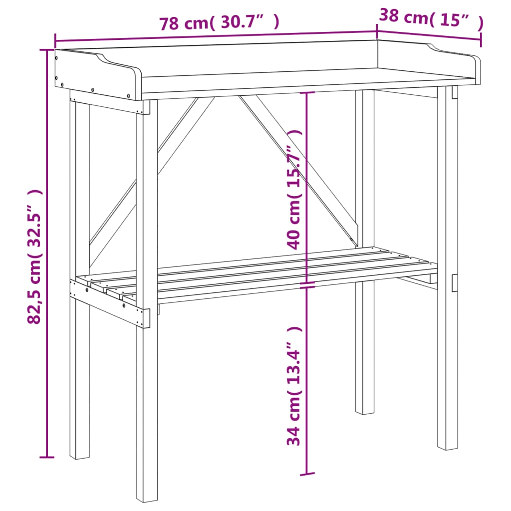 Tavolo Piante Ripiano Grigio 78x38x,82,5cm Legno Massello Abete | homemem39