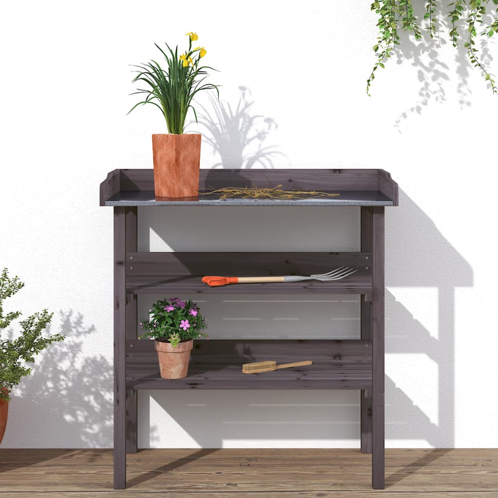 Tavolo Piante Ripiani Grigio 78x38x,82,5cm Legno Massello Abete | homemem39