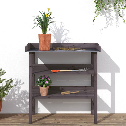 Tavolo Piante Ripiani Grigio 78x38x,82,5cm Legno Massello Abete | homemem39