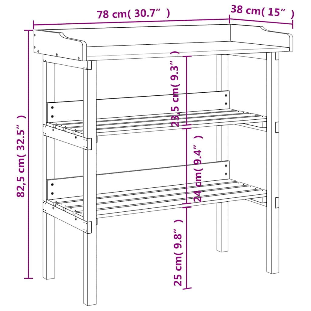 Tavolo Piante Ripiani Grigio 78x38x,82,5cm Legno Massello Abete | homemem39