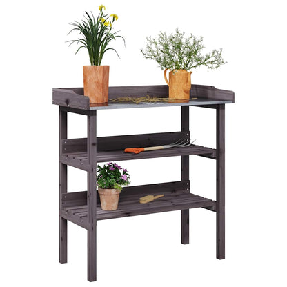 Tavolo Piante Ripiani Grigio 78x38x,82,5cm Legno Massello Abete | homemem39