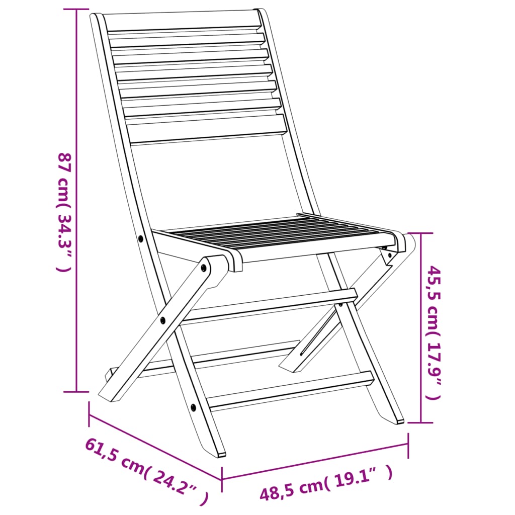 Sedie Giardino Pieghevoli 8 pz 48,5x61,5x87 cm Massello Acacia