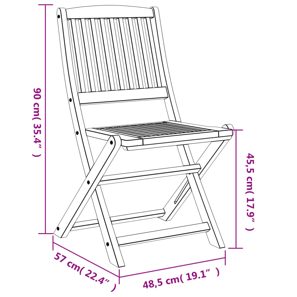 Sedie Giardino Pieghevoli 6 pz 54,5x58x90 cm Massello Acacia