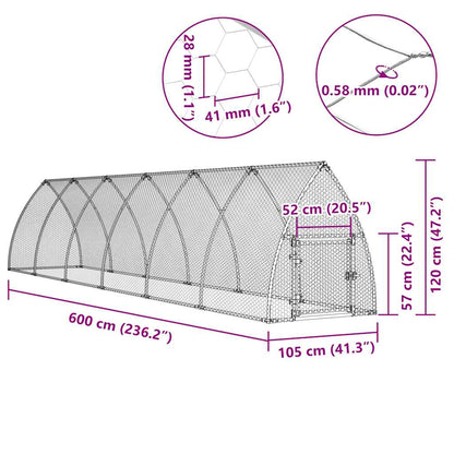 Gabbia per Polli Argento 600x105x120 cm in Acciaio Zincato | homemem39