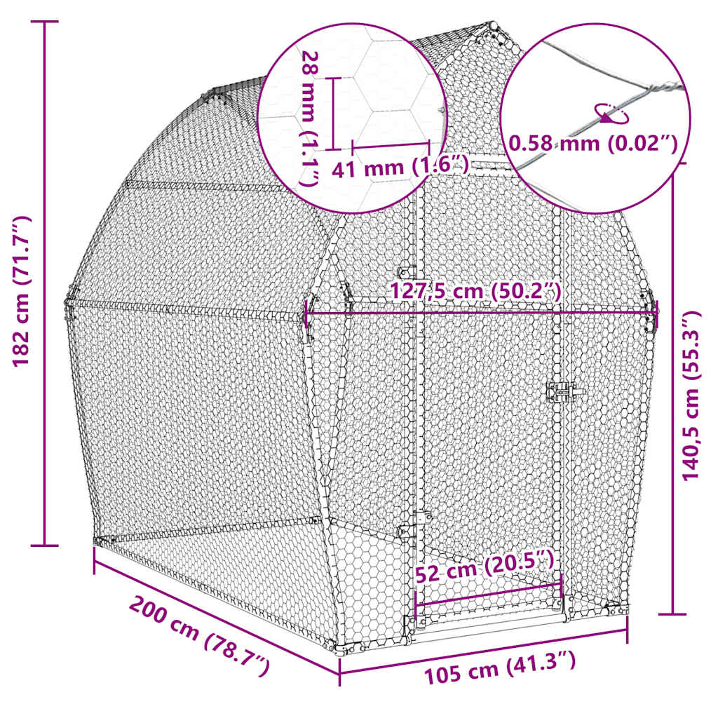 Gabbia per Polli Argento 200x105x182 cm in Acciaio Zincato | homemem39
