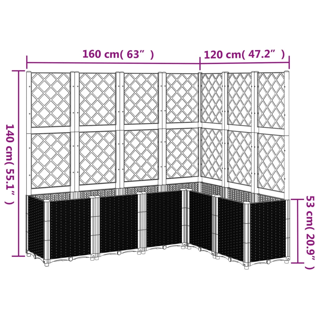 Fioriera Giardino con Graticcio Nera 160x120x140 cm in PP