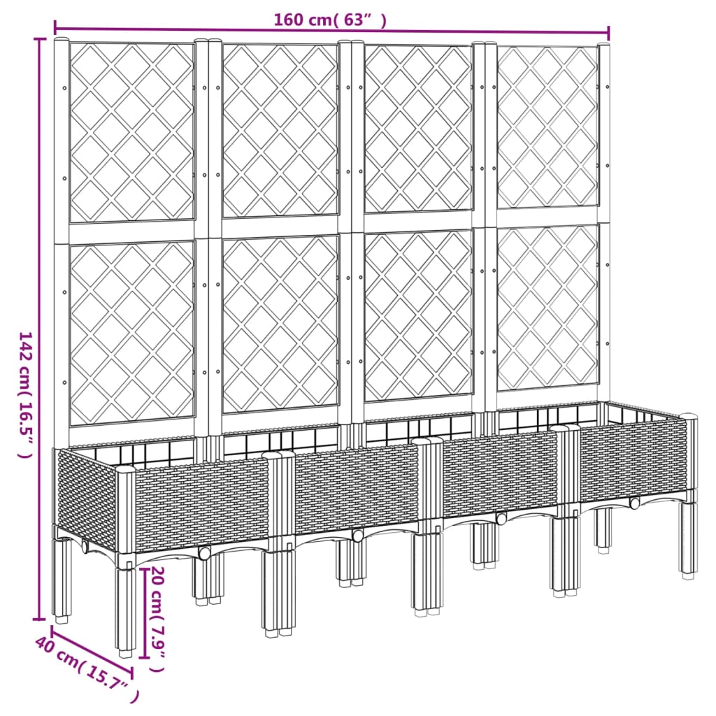 Fioriera da Giardino con Traliccio Grigia 160x40x142 cm in PP - homemem39