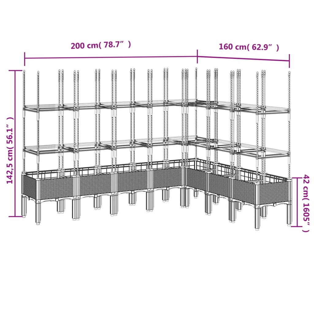 Fioriera da Giardino con Traliccio Marrone 200x160x142,5 cm PP