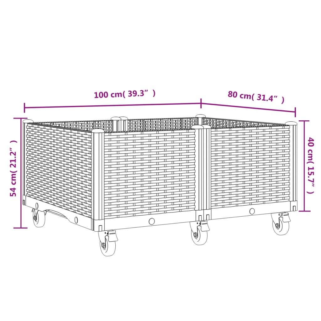 Garden Planter with Wheels Gray 100x80x54 cm in PP