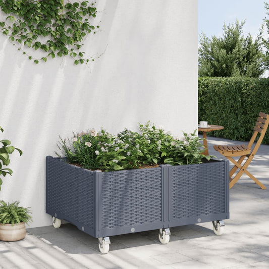 Garden Planter with Wheels Gray 100x80x54 cm in PP