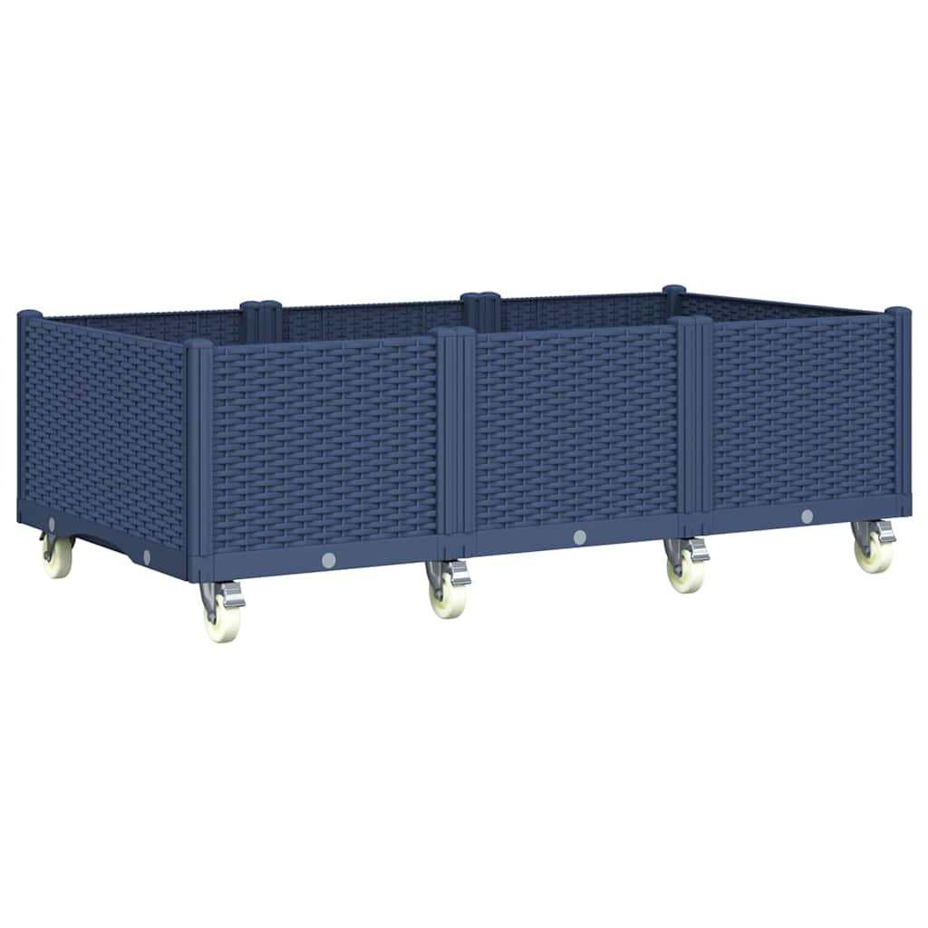 Fioriera da Giardino con Ruote Grigio Blu 150x80x54 cm in PP