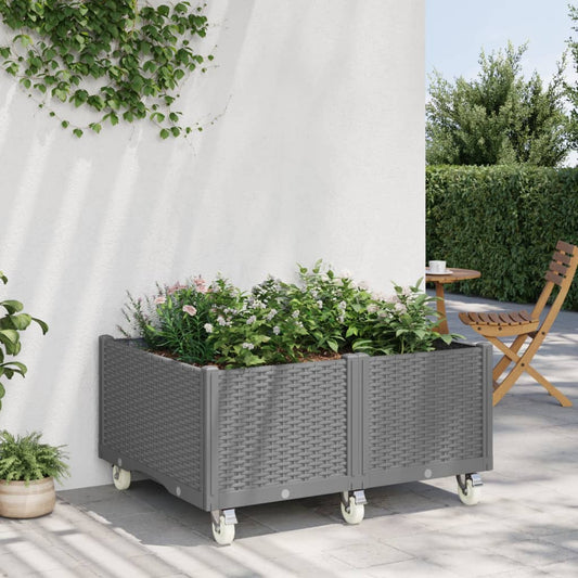 Garden Planter with Wheels Light Gray 100x80x54 cm in PP