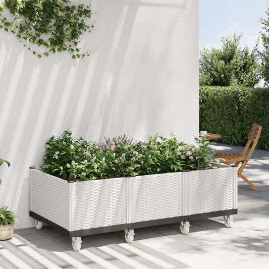 Garden Planter with Wheels White 150x80x54 cm in PP