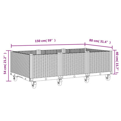 Garden Planter with Wheels Brown 150x80x54 cm in PP