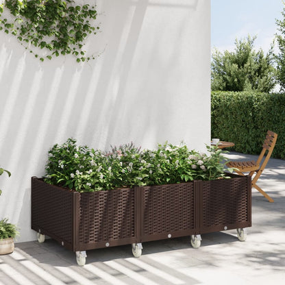 Garden Planter with Wheels Brown 150x80x54 cm in PP