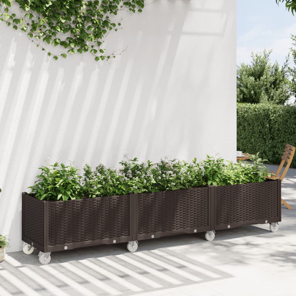 Garden Planter with Wheels Brown 240x50x54 cm in PP