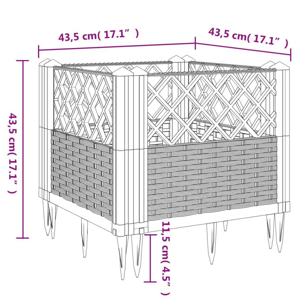 Fioriera da Giardino con Picchetti Nera 43,5x43,5x43,5 cm PP