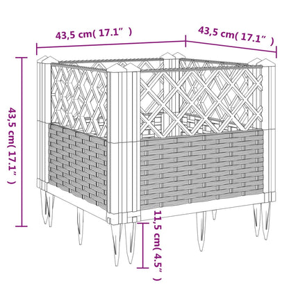 Fioriera da Giardino con Picchetti Grigio 43,5x43,5x43,5 cm PP