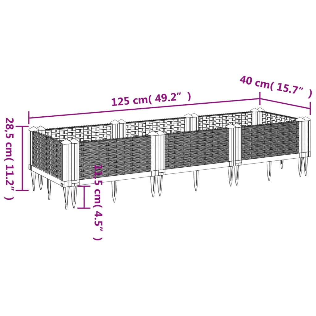 Fioriera da Giardino con Picchetti Marrone 125x40x28,5 cm PP