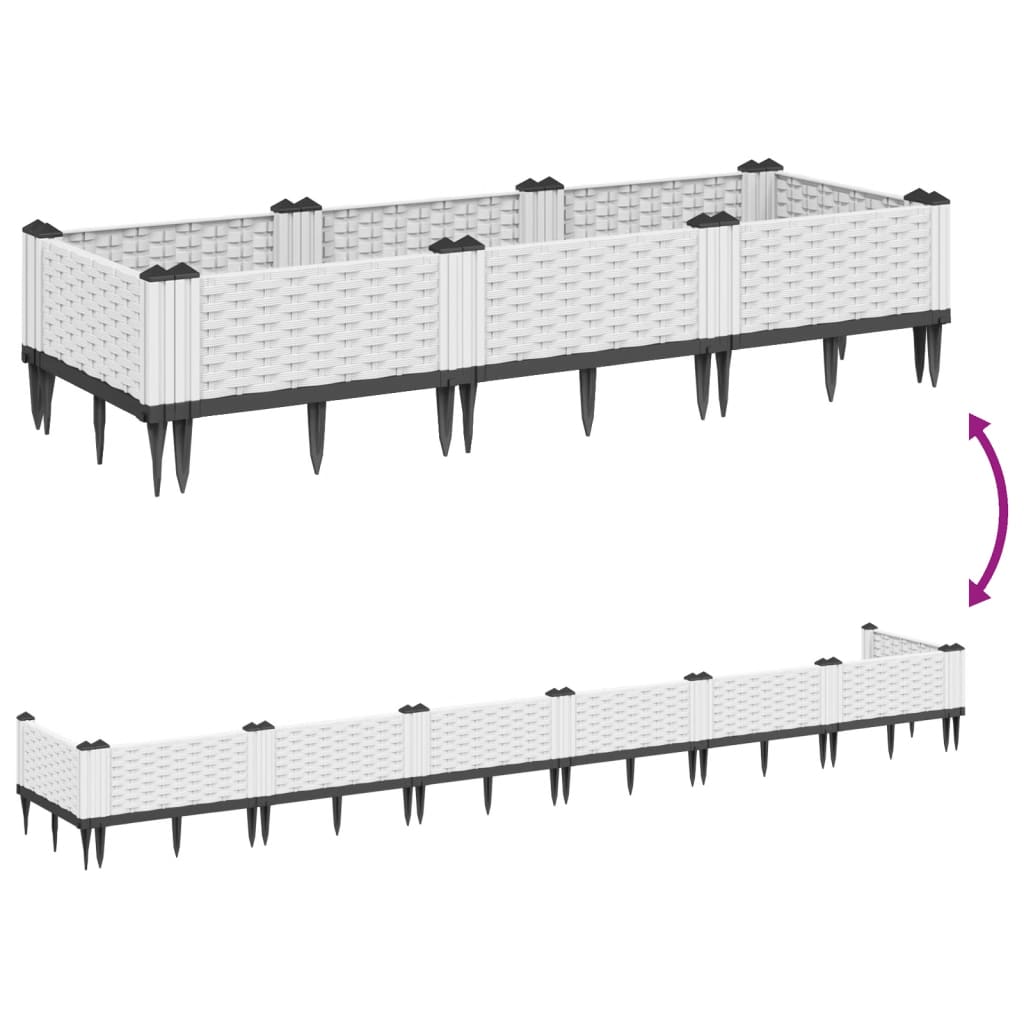 Garden Planter with Stakes White 125x40x28.5 cm PP