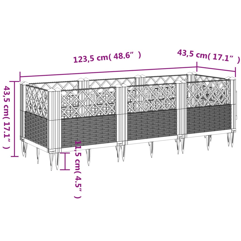 Fioriera da Giardino con Picchetti Nera 123,5x43,5x43,5 cm PP