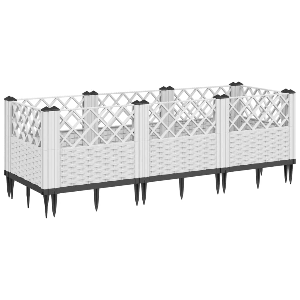 Garden Planter with Stakes White 123.5x43.5x43.5 cm PP