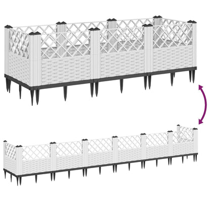 Garden Planter with Stakes White 123.5x43.5x43.5 cm PP