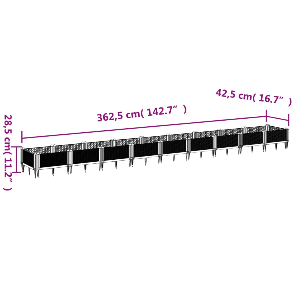 Garden Planter Light Gray Spikes 362.5x42.5x28.5 cm PP